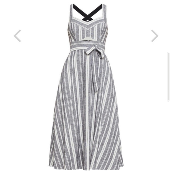 NWOT BCBG MaxAzria Cut-out Linen Halter Midi Dress - XS / 2 Striped Sundress Tea - Picture 1 of 12
